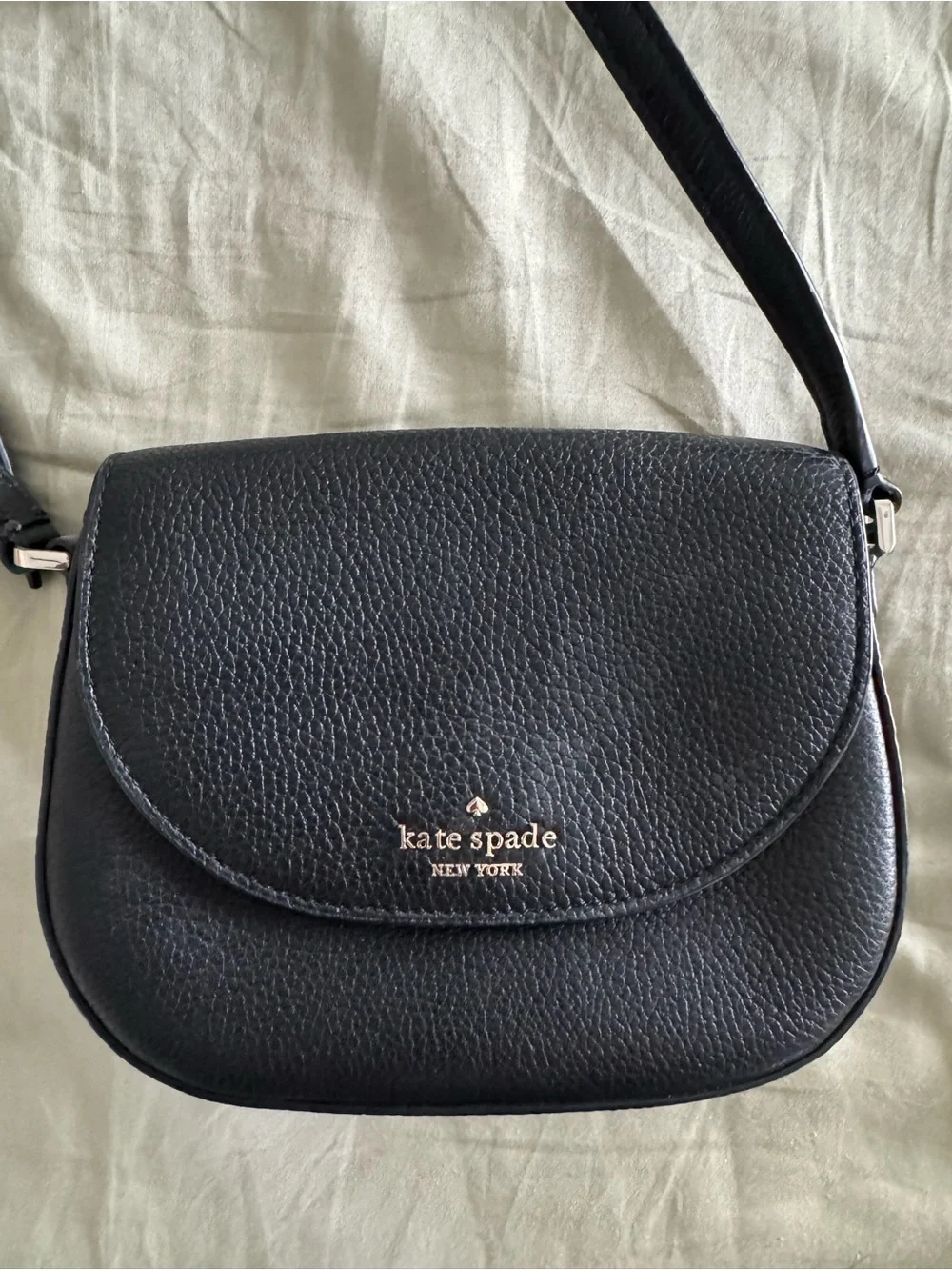 kate spade Black Pebbled Leather Crossbody with Gold Logo